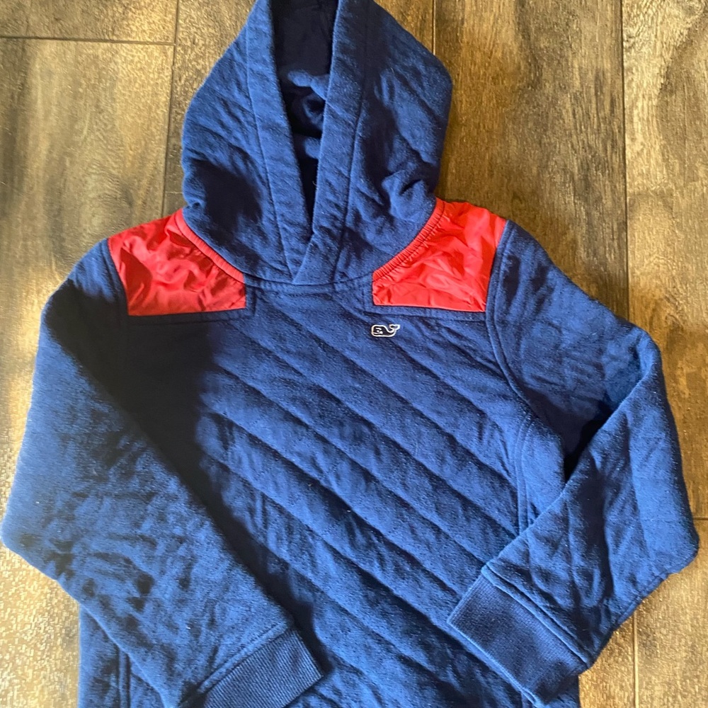 Vineyard Vines boys Navy Blue Quilted Hoodie with Red Accents